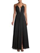 Betsy & Adam Chiffon Lace-up Gown