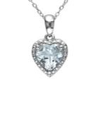 Sonatina Sterling Silver & Aquamarine Heart Halo Pendant Necklace