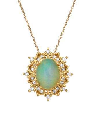 Lord & Taylor Diamond, Opal And 14k Rose Gold Pendant Necklace