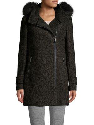 Calvin Klein Faux Fur Hooded Wool-blend Coat