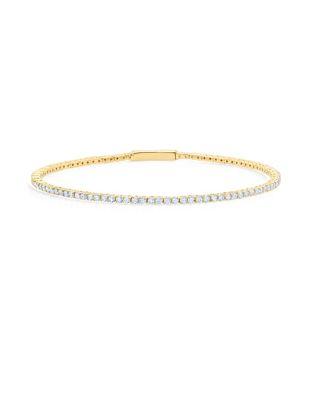 Crislu Tri Flex Bangle Crystal, Sterling Silver And 18k Yellow Gold Tennis Bracelet