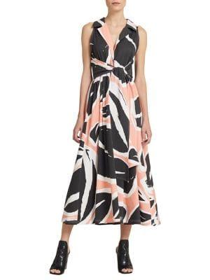 Donna Karan Printed Cotton Midi Dress