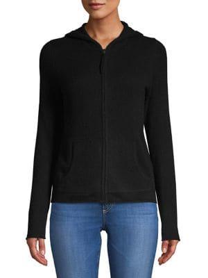 Lord & Taylor Hooded Cashmere Zip Up Sweater