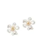 Kenneth Jay Lane Faux Pearl & Crystal Flower Clip-on Earrings