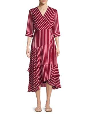 Marella Fortuna Striped Ruffle Wrap Dress