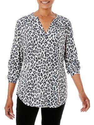 Olsen Comfy Sport Leopard Print Tunic Blouse