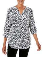 Olsen Comfy Sport Leopard Print Tunic Blouse