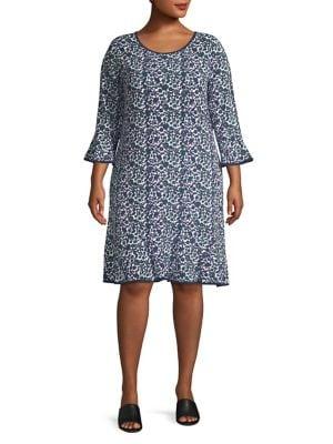 Michael Michael Kors Plus Floral Printed Flounce-sleeve Dress