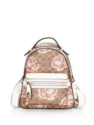 Coach Rose Logo Coated Canvas Backpack