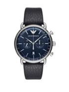 Emporio Armani Aviator Stainless Steel And Leather-strap Dress Watch