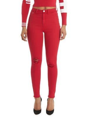 La La Anthony Frayed-waist Skinny Jeans
