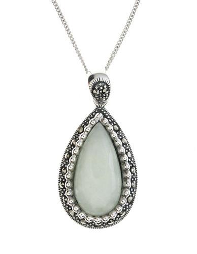 Lord & Taylor Sterling Silver And Marcasite Jade Pendant Necklace