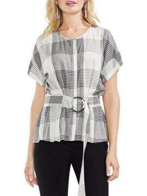 Vince Camuto Oversized Plaid Belted Blouse