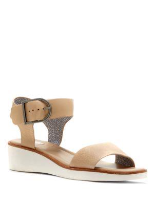 Ed Ellen Degeneres Stella Tumbled Leather Wedge Sandals