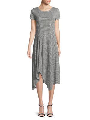H Halston Striped Asymmetrical Hem Dress