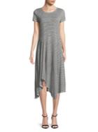 H Halston Striped Asymmetrical Hem Dress