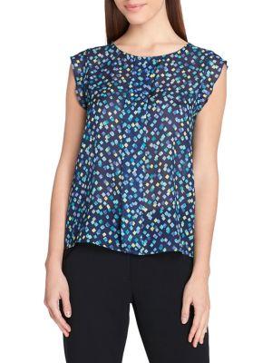 Tahari Arthur S. Levine Pleated Dot Flutter Blouse