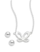 Lord & Taylor Sterling Silver Butterfly Earring And Necklace Set