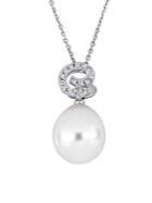 Sonatina 18k White Gold, 11.5-12mm White Drop Pearl & Diamond Pendant Necklace