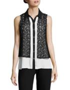 Karl Lagerfeld Paris Pleated Lace-trimmed Top