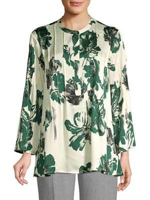 Donna Karan Printed Pleated Blouse