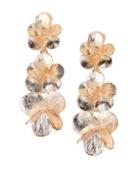 Oscar De La Renta Pewter Brushed Flower Long Drop Earrings