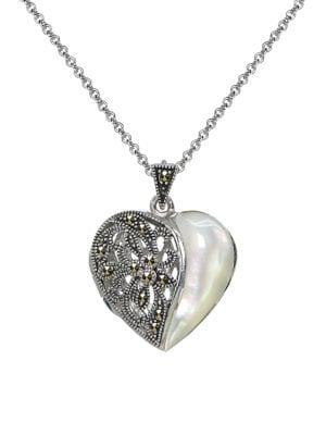 Designs Sterling Silver, Marcasite & Mother-of-pearl Pendant Necklace