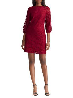 Lauren Ralph Lauren Lace Peasant-sleeve Shift Dress