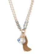 Design Lab Lord & Taylor Beaded Fringed Crystal Pendant Necklace