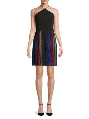 Aidan By Aidan Mattox Multicolored Fringe Halter Dress