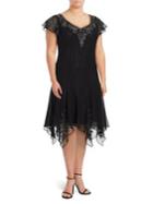 J Kara Plus V-neck Flutter-sleeve Embellished Dress