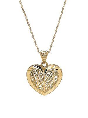 Lord & Taylor 14k Yellow Gold 3d Border Heart Pendant Necklace