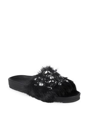 Kennel & Schmenger Embellished Shearling And Leather Slides
