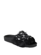 Kennel & Schmenger Embellished Shearling And Leather Slides