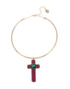 Betsey Johnson Duchess Of Betseyville Crystal Hard Wire Cross Pendant Necklace