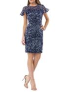 Carmen Marc Valvo Infusion Embroidered Floral Flutter Sheath Dress