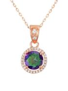 Lord & Taylor Rose Goldplated Cubic Zirconia & Simulated Mystic Topaz Oval Pendant Necklace