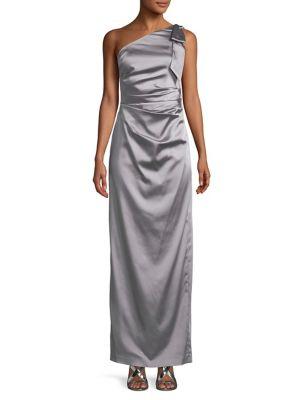 Adrianna Papell Stretch One-shoulder Satin Long Gown