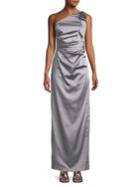 Adrianna Papell Stretch One-shoulder Satin Long Gown
