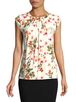 Karl Lagerfeld Paris Floral Cap-sleeve Top