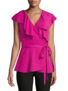 H Halston Belted Ruffle Wrap Top