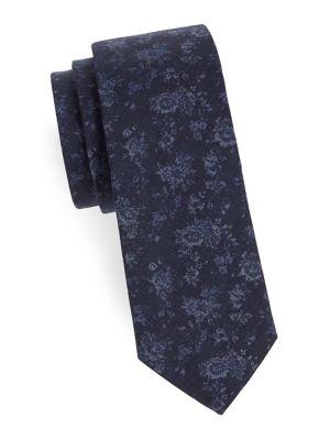 Barbara Blank Floral Chambray Cotton Tie