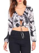 Kendall + Kylie St. Tropez Printed Ruched Silk Top