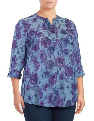 Lucky Brand Plus Printed Chambray Top