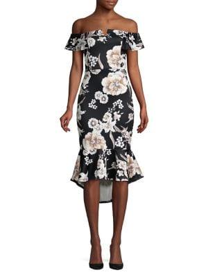 Quiz Floral Bardot Flounce Dress