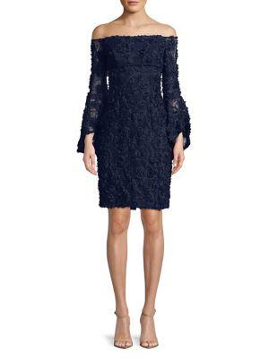 Xscape Off-the-shoulder 3d Floral Dress