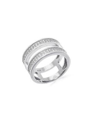 Lord & Taylor Rhodium-plated 925 Sterling Silver & Cubic Zirconia Open Double-band Ring