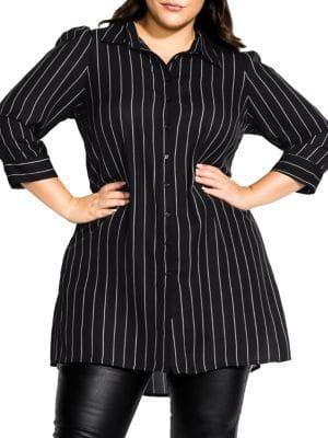 City Chic Plus Fine Striped Button-down Tunic