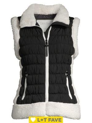 Calvin Klein Performance Faux Shearling Trim Quilted Vest