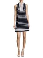 Eliza J Embroidered And Striped Sleeveless Dress